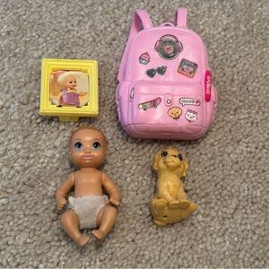 Vintage Barbie Lot Skipper Babysitter Pink Backpack Baby Doll Puppy